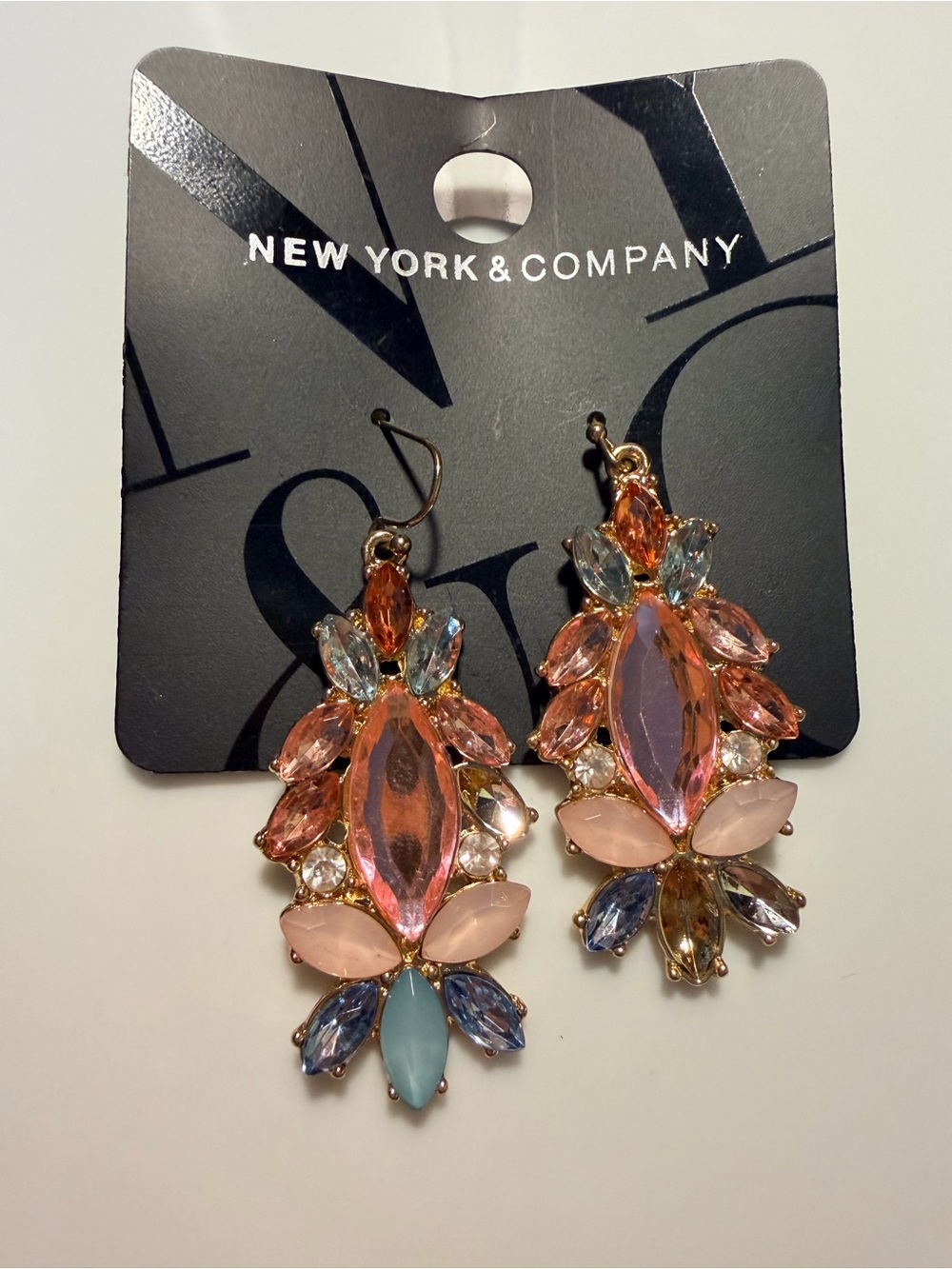 New York & Company Pink and Blue Marquise Cluster Drop Earrings